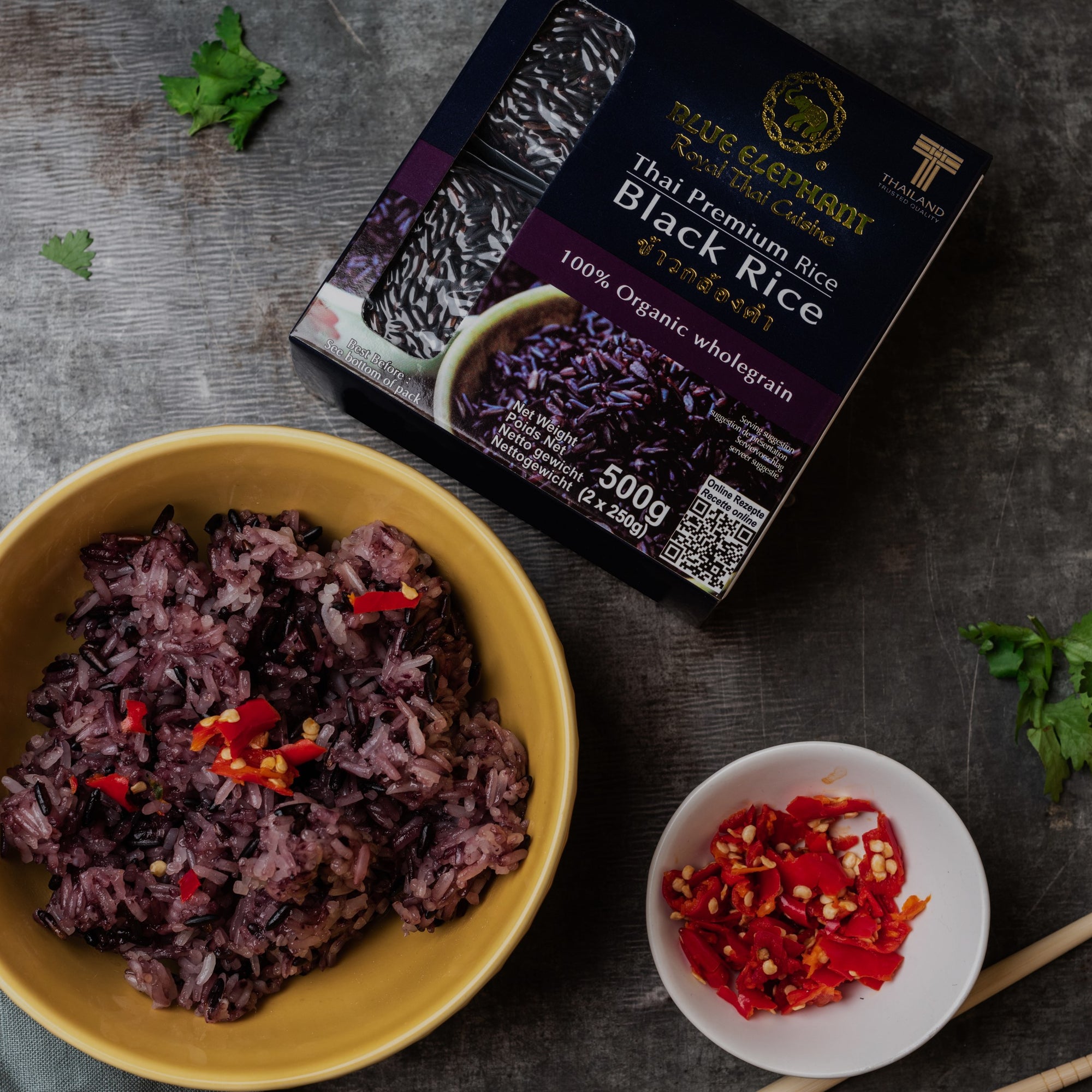 Black Rice with Sliced Red Chilis