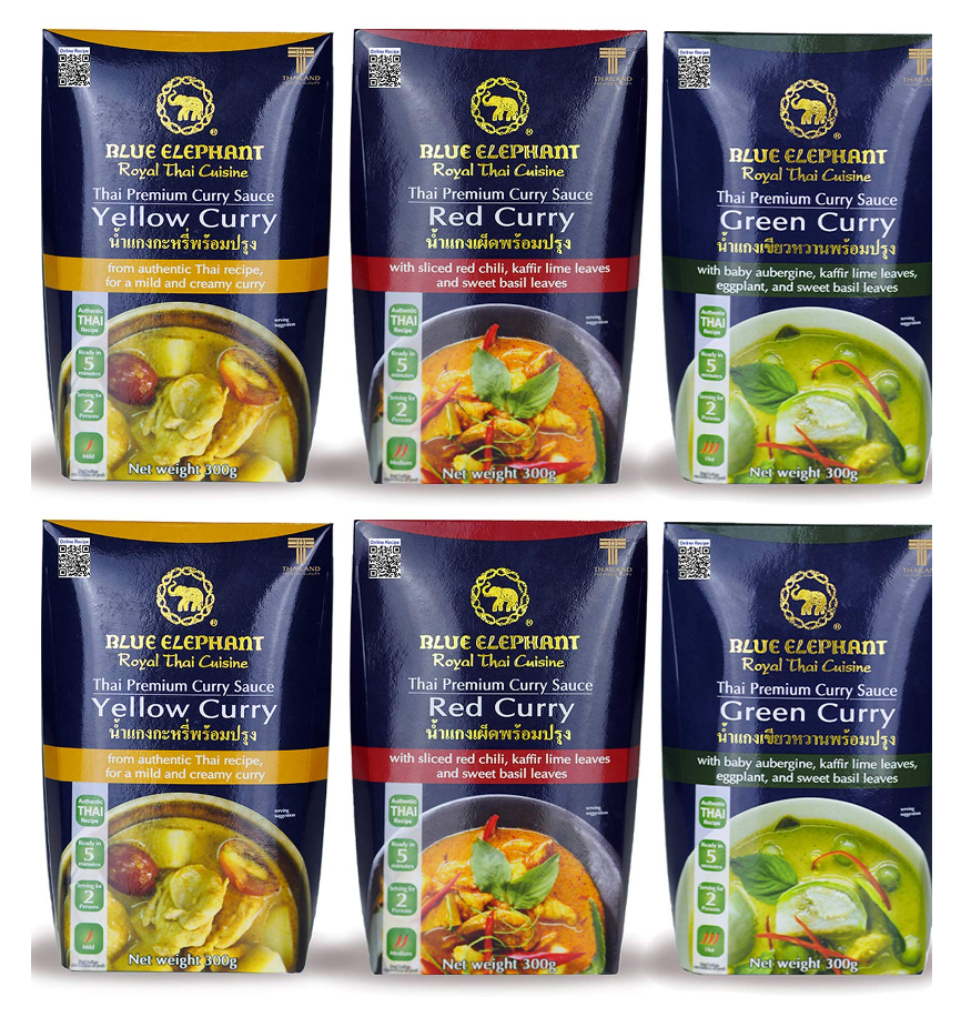 Blue Elephant Ready to Heat Green Curry Yellow Curry Red Curry Multi Pack